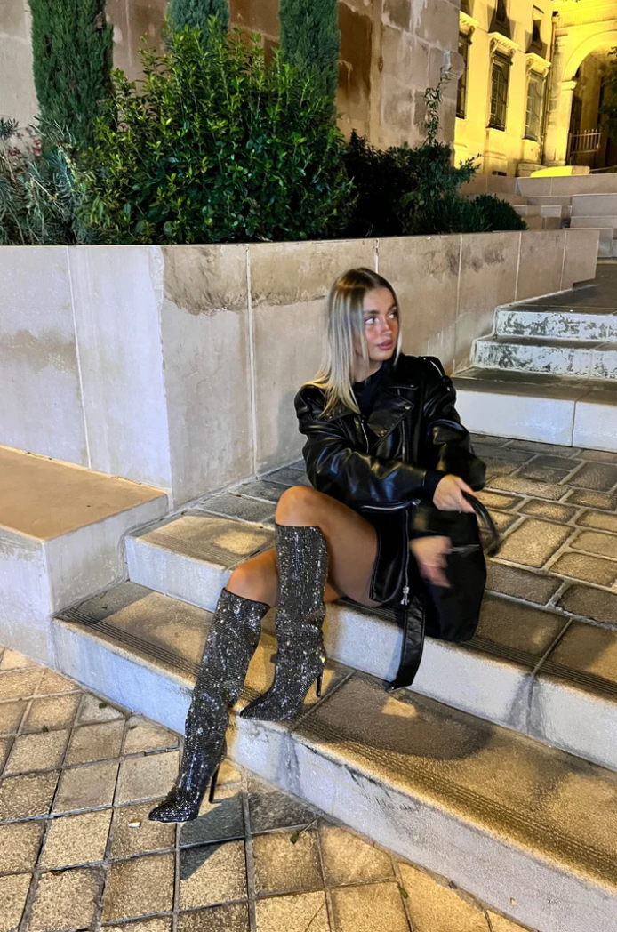 Erythia - Stunning Sparkle Pencil Heel Boots